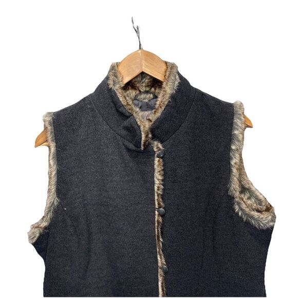 J.Jill Womens Faux Fur Lined Vest Gray Boho Western Button Front Large comfort - Picture 4 of 11